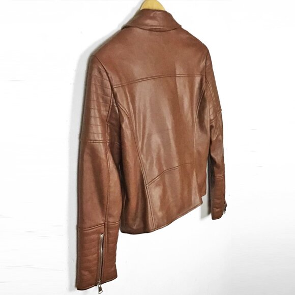 7 For All Mankind Brown Faux Leather Moto Jacket - Picture 4 of 11
